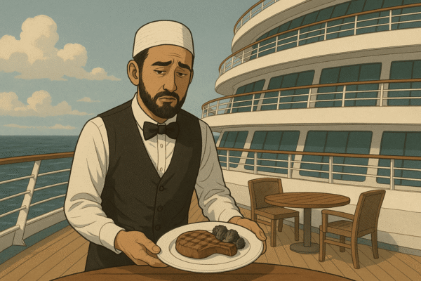 Menjadi Waiter di Kapal Pesiar: Bolehkah Mensucikan Najis Babi dengan Sabun? Waiter muslim menyajikan daging babi (1)