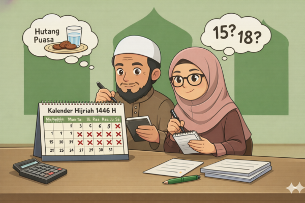 Sepasang suami istri sedang menghitung kewajiban qadha puasa tahun lalu