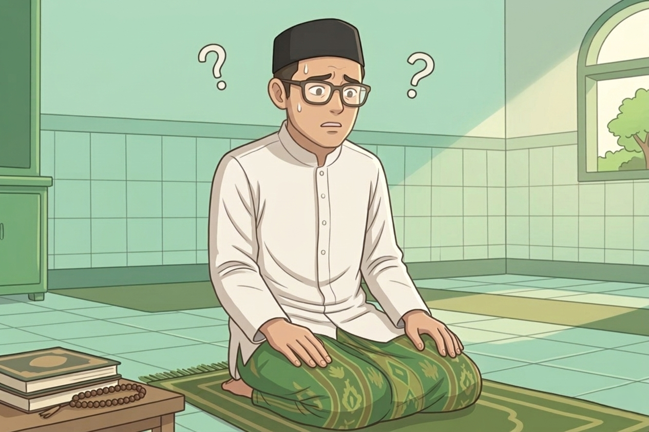Ilustrasi seseorang yang mengalami waswas saat menunaikan sholat