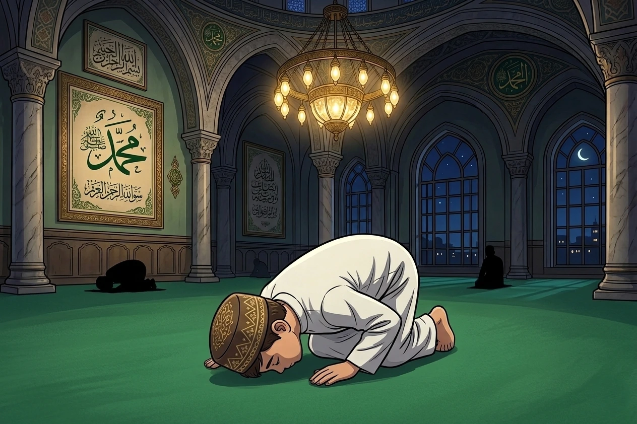 Potret seseorang yang sedang melakukan ibadah salat fajar